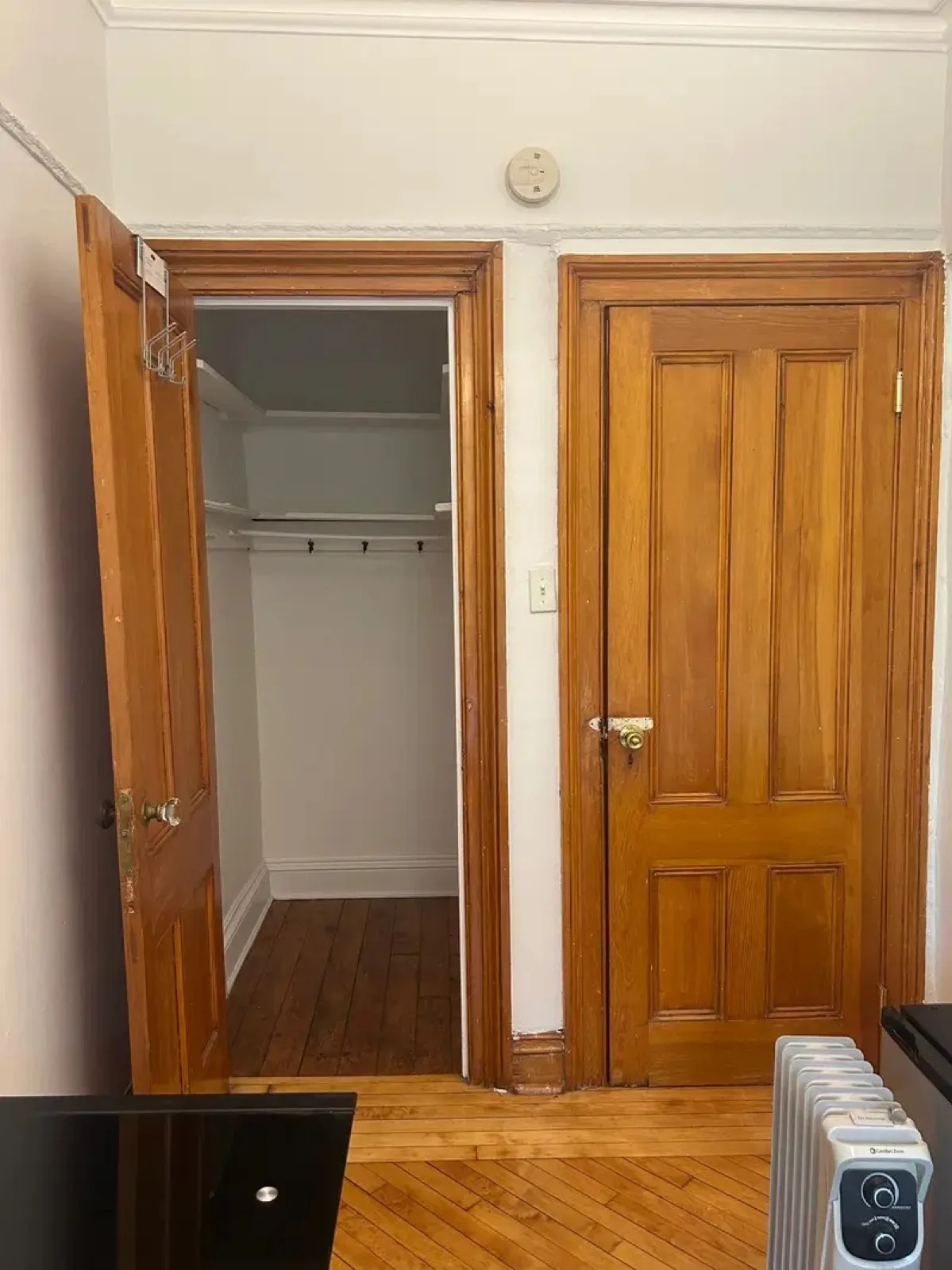 Furnished room near Pratt Institute, Fort Greene — bedroom closet and original wood doors